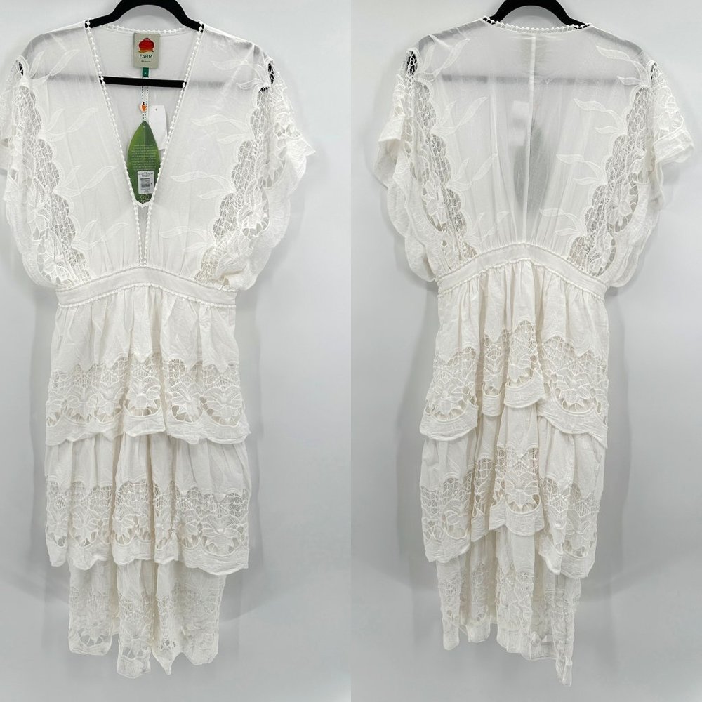 FARM Rio White Tiered Lace Midi Dress - Picture 2 of 15
